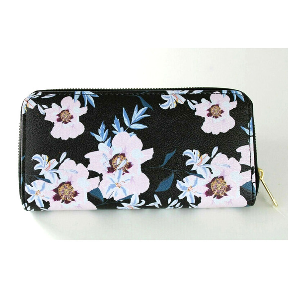 Rampage Floral Zip Around Wallet Clutch Black Blush Flowers‎ Cottagecore NWT - Picture 2 of 3